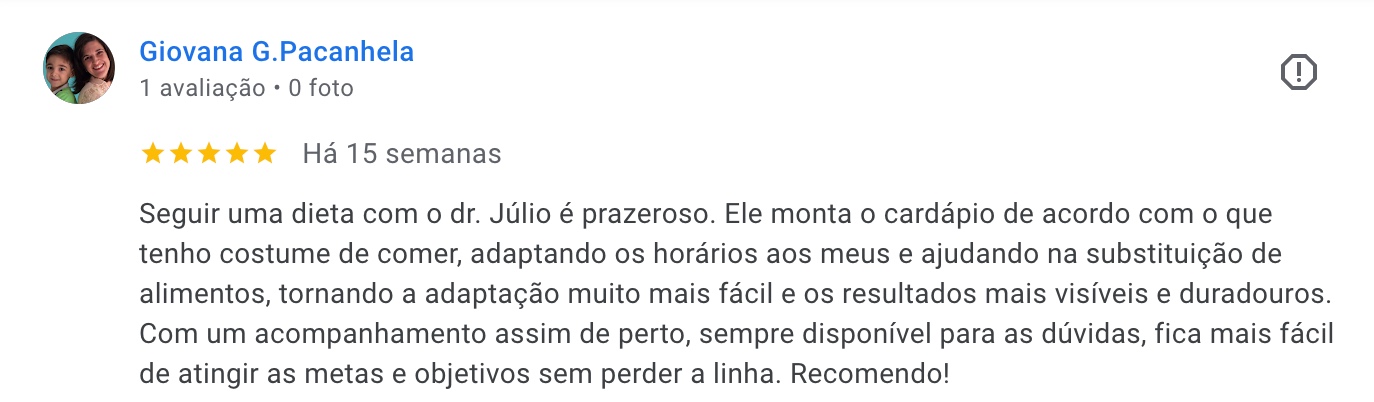 Avaliação Google de Giovana G. Pacanhela